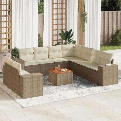 VIDAXL 10 pieces 9 personnes resine tressee beige 62 x 62 x 69 salon de jardin modulable 
