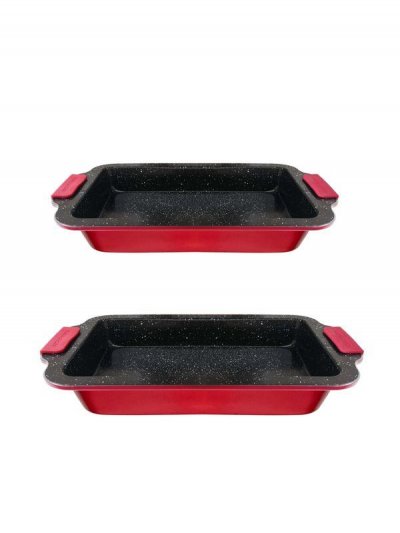 ARTHUR MARTIN 2 plats &agrave; four rectangulaires - acier - rouge - L : 36,5/40 cm 