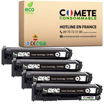 COMETE CONSOMMABLE 201X Pack de 4 Toner compatible avec HP 201X (=201A grande capacit&eacute;) CF400X CF400XD - 4 Noir 