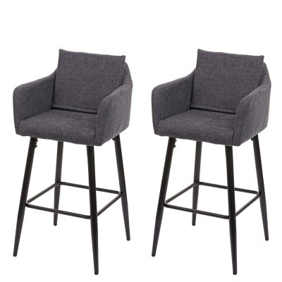 2x Tabouret de bar MENDLER HWC-H93 tissu textile gris fonc&eacute; 