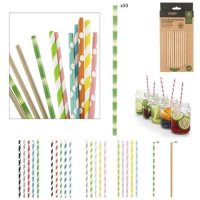  50 Pailles fantaisie en papier Bambou vert 