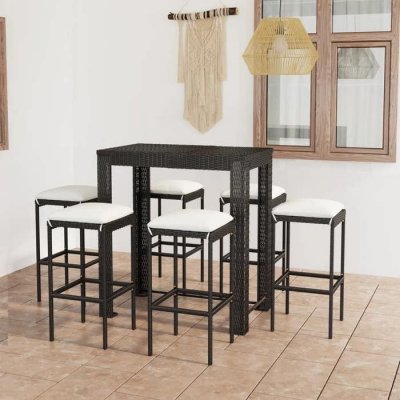 7-delige Tuinbarset met kussens poly rattan zwart3064784 