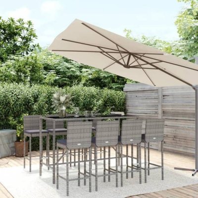 9-delige Tuinbarset met kussens poly rattan grijs3187648 
