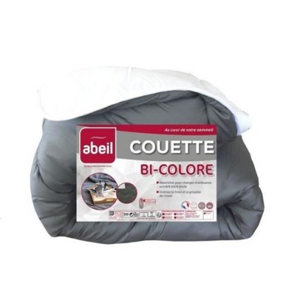 ABEIL  Couette Bicolore - 200 x 200 cm - Blanc et gris
