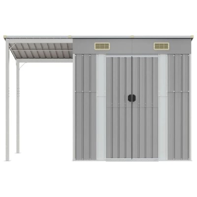 HELLOSHOP26 Abri de jardin avec toit prolong&eacute; 277x110,5 cm - Gris clair