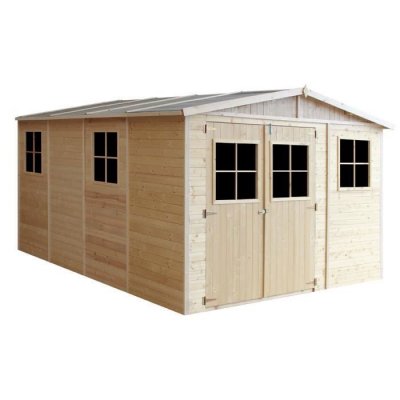 TIMBELA Abri de jardin en bois 12 m&sup2;  - Pin / &eacute;pic&eacute;a - Ep.17mm - Plancher inclus -  M336