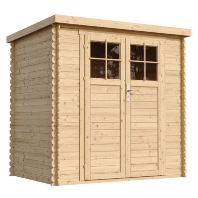 TIMBELA Abri de jardin en bois 2.22 m&sup2;  - Pin / &eacute;pic&eacute;a - 204x142 cm - M311F