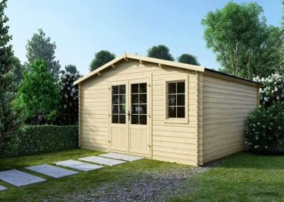 ALTANKA Abri de jardin en bois - 25m2 - 5x5m - Ep. 28mm - Couleur: naturel
