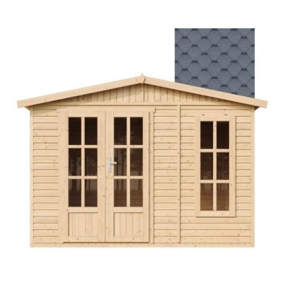TIMBELA Abri de jardin en bois 6 m2 - avec des bardeaux bitumineux -  M334FB+H334FBGREY 