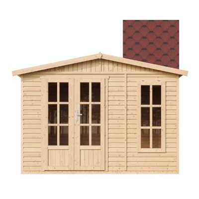TIMBELA Abri de jardin en bois 6 m2 - avec des bardeaux bitumineux -  M334FB+H334FBRED 