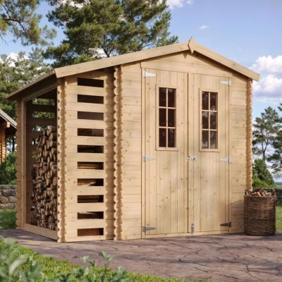 TIMBELA Abri de jardin en bois et range b&ucirc;ches 4.47 m2 - avec sol trait&eacute; -  M386C+M386G M386C+M386G