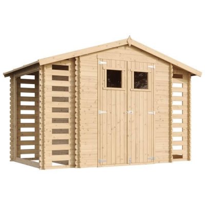 TIMBELA Abri de jardin en bois et range b&ucirc;ches 5,41 m2-avec sol trait&eacute;- M391+M391G