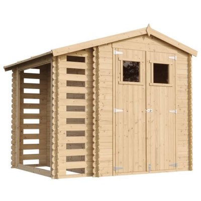 TIMBELA Abri de jardin en bois et range b&ucirc;ches ext&eacute;rieur - I206xL272xH218 cm/ 353 + 097 m2 -  M386