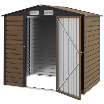 OUTSUNNY Abri de jardin en m&eacute;tal 2,27 m&sup2; toiture 2 pans acier galvanis&eacute; ch&ecirc;ne