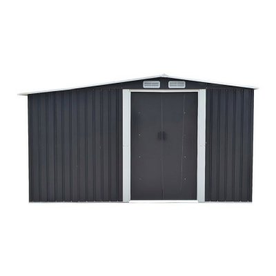 VENTE UNIQUE Abri de jardin m&eacute;tal avec abri b&ucirc;che en acier galvanis&eacute; gris 10,29 m&sup2; - LERY