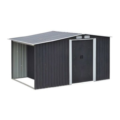 VENTE UNIQUE Abri de jardin m&eacute;tal avec abri b&ucirc;che en acier galvanis&eacute; gris 6,7 m&sup2; LERY