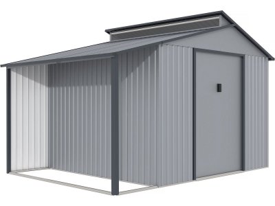 HABITAT ET JARDIN Abri de jardin m&eacute;tal avec pergola ""Madras"" - 9.12 m&sup2; - 355 x 257 x 237 cm - Gris