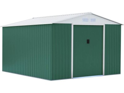 HABITAT ET JARDIN Abri de jardin m&eacute;tal Rosas - 10,85 m&sup2; - Vert et blanc.