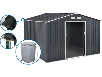 HABITAT ET JARDIN Abri de jardin m&eacute;tal - ""Vegas""- 12.98 m&sup2; avec goutti&egrave;re et r&eacute;cup&eacute;rateur d'eau - ""Vegas 