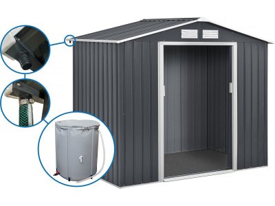 HABITAT ET JARDIN Abri de jardin m&eacute;tal - ""Vegas"" - 5.29 m&sup2; avec goutti&egrave;re et r&eacute;cup&eacute;rateur d'eau 