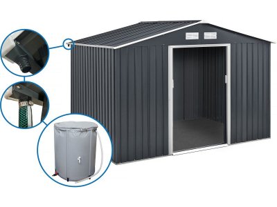 HABITAT ET JARDIN Abri De Jardin M&eacute;tal -"Vegas" - 7.06 M&sup2; Avec Goutti&egrave;re Et R&eacute;cup&eacute;rateur D'eau