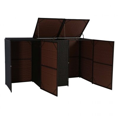 MENDLER Abri pour 3 poubelles HWC-E25, cache-poubelle poly rotin 3x120l brun