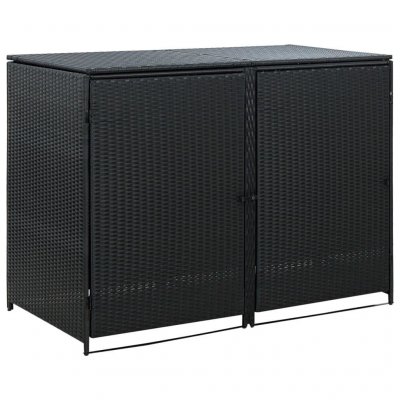 VIDAXL Abris pour poubelle double R&eacute;sine tress&eacute;e Noir 148x80x111 cm