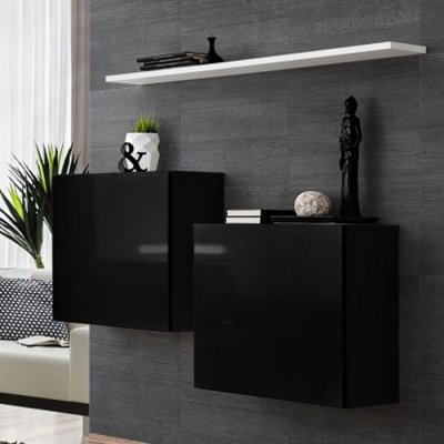 Ac-d&eacute;co - Commode murale avec &eacute;tag&egrave;re blanche - Switch sb i - Noir - Livraison gratuite - Noir