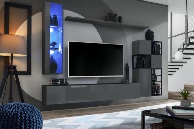 ASSMANN ELECTRONIC Ac-Deco Ensemble Meuble TV Design Switch II 250cm Gris & Noir