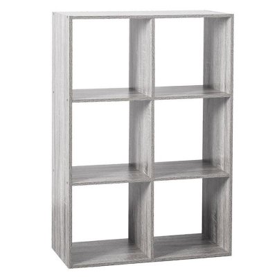 AC-D&eacute;co Etag&egrave;re 6 Cases - L 67,6 x P 32 x H 100,5 cm - Bois - Gris