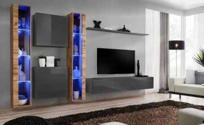 ASSMANN ELECTRONIC Ac-Deco Meuble TV Mural Design Switch XVI 330cm Gris & Naturel