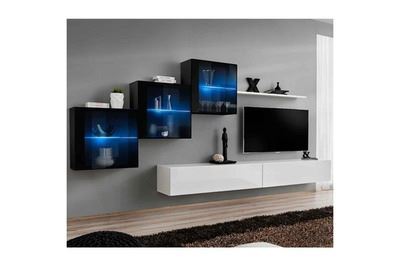 PARIS PRIX Ac-Deco Meuble TV Mural Design Switch XX 330cm Blanc & Noir