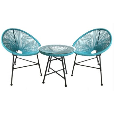 CONCEPT USINE Acapulco : Ensemble 2 fauteuils oeuf + table basse bleu 