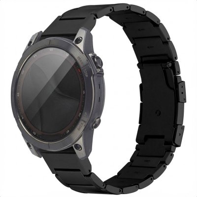 ACCEZZ  Bracelet en acier Titane mat Garmin Quickfit 22mm - Noir
