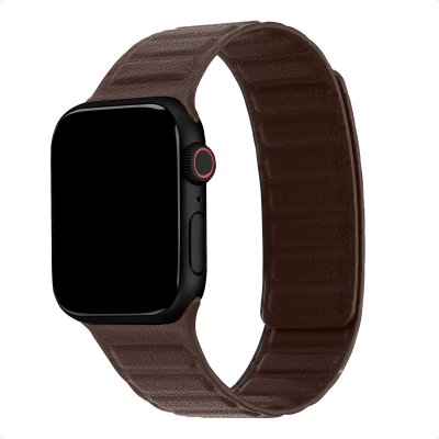 ACCEZZ  Bracelet en cuir v&eacute;ritable magn&eacute;tique Apple Watch  44/45/46/49 mm - Chocolate Brown