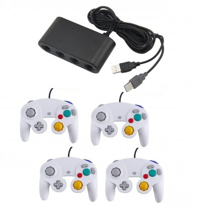 STRASSE GAME Adaptateur Manette Gamecube Sur Nintendo Wii U, Switch Et Pc + 4 Manette Game Cube - Blanc