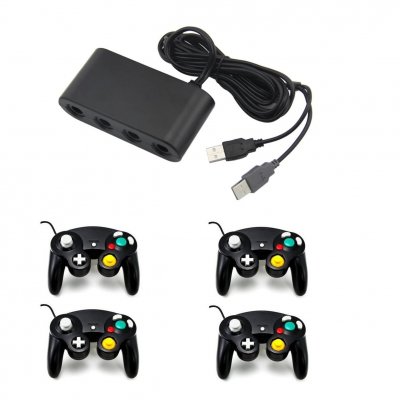 MARQUE : STRA&SZLIG;E GAME &REG; Adaptateur Manette Gamecube Sur Nintendo Wii U, Switch Et Pc + 4 Manette Game Cube - Noir