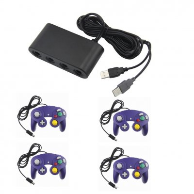 STRASSE GAME Adaptateur manette Gamecube sur Nintendo Wii U, Switch et PC + 4 manette Game cube Violet