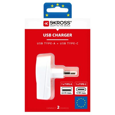 SKROSS Adaptateur secteur  europe vers sortie usb et usb-c blanc