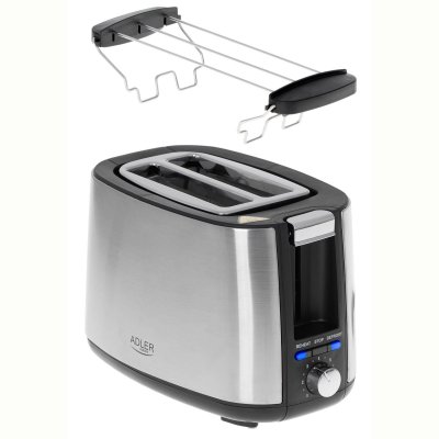 ADLER  AD 3214 Grille-Pain 2 Tranches 900W Inox