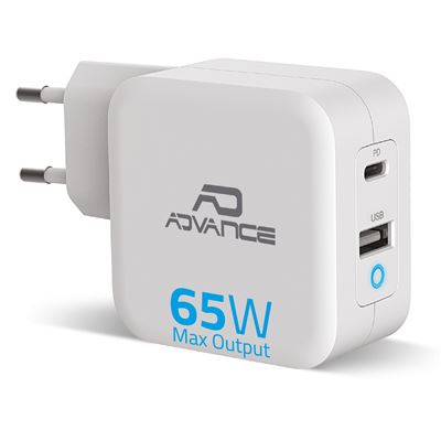ADVANCE  Chargeur Secteur USB-C + USB Type A 65W (Blanc)