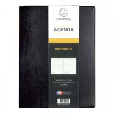 EXACOMPTA Agenda 2023 semainier Horizons 27 21,5 x 27cm Janvier &agrave; d&eacute;cembre Noir