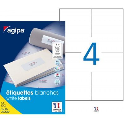 AGIPA  119014 Etiquettes blanches multi-usage 105 x 148,5 mm - Bo&icirc;te de 400