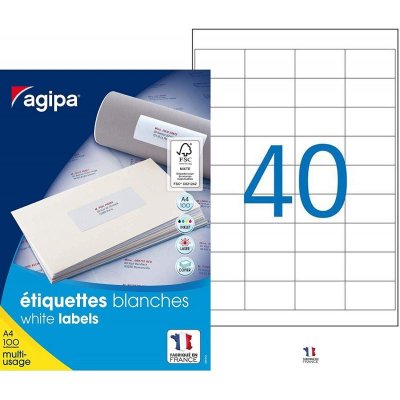 AGIPA  Etiquettes blanches multi-usage 48,5 x 25,4 mm - 118991 - Bo&icirc;te de 4000