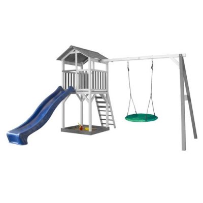 AXI HOUSE Aire de jeux 1 balan&ccedil;oire nid rond et toboggan bleu