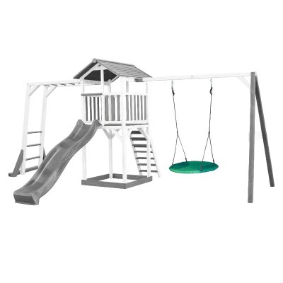 AXI Aire de jeux avec &eacute;chelle de singe 1 balan&ccedil;oire nid et toboggan gris