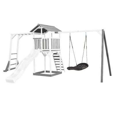 AXI HOUSE Aire de jeux &eacute;chelle de singe 1 balan&ccedil;oire nid ovale toboggan blanc