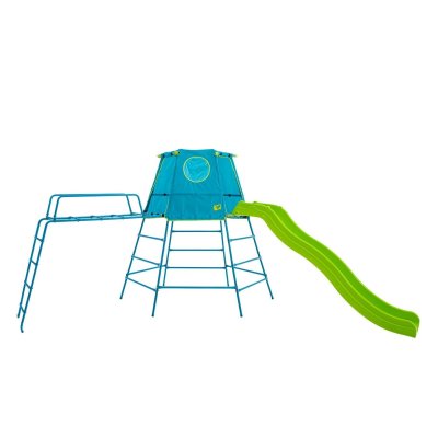 TP TOYS Aire de jeux en m&eacute;tal  Explorer tour glissi&egrave;re et pont de singe