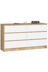 Akord - Commode K140 Ch&ecirc;ne Artisan 138 cm 6 tiroirs fa&ccedil;ade Blanche 138x40x77 cm