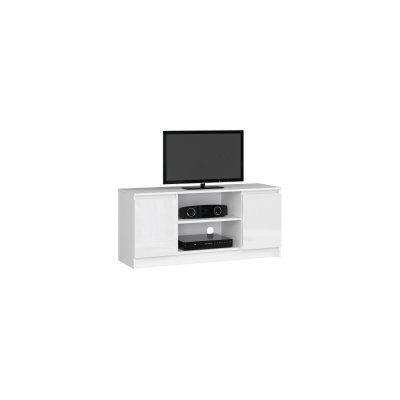  AKORD Meuble TV pour salon blanc 120 cm 2 portes couleur blanc brillant , 2 &eacute;tag&egrave;res - 120x40x55 cm
